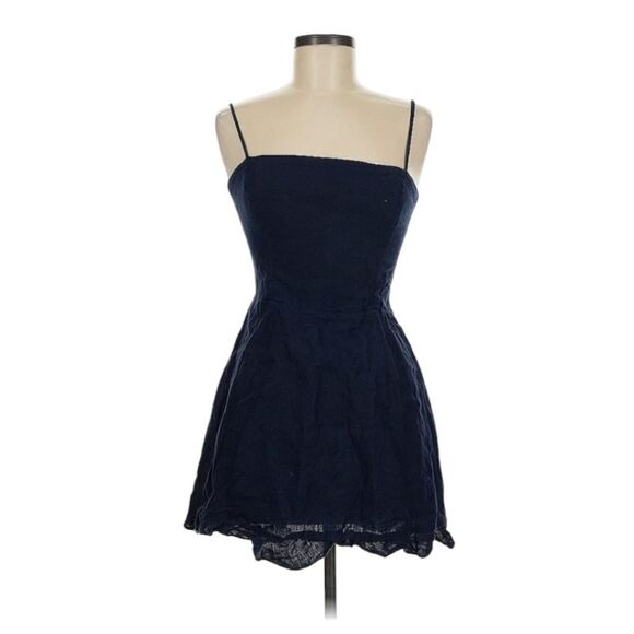 Reformation Dresses & Skirts - Reformation Kiernan Mini Ruffle Linen Navy Dress 8